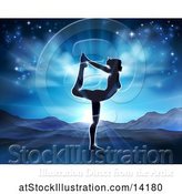 Vector Illustration of Silhouetted Lady in a Pilates Pose Against a Sunrise by AtStockIllustration