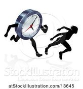 Vector Illustration of Silhouetted Lady Racing a Clock Character by AtStockIllustration