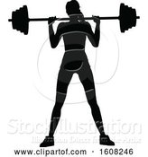 Vector Illustration of Silhouetted Lady Working out and Doing Squats with a Barbell by AtStockIllustration