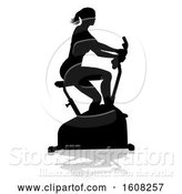 Vector Illustration of Silhouetted Lady Working out and Exercising on a Stationary Bike, with a Shadow, on a White Bcakground by AtStockIllustration