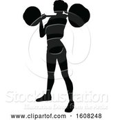 Vector Illustration of Silhouetted Lady Working out with a Barbell by AtStockIllustration