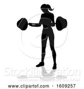 Vector Illustration of Silhouetted Lady Working out with a Barbell, with a Shadow, on a White Background by AtStockIllustration