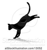 Vector Illustration of Silhouetted Landing Cat, with a Reflection or Shadow, on a White Background by AtStockIllustration