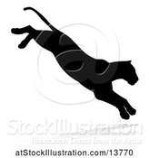 Vector Illustration of Silhouetted Lioness Pouncing, with a Shadow on a White Background by AtStockIllustration