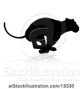 Vector Illustration of Silhouetted Lioness Running, with a Shadow on a White Background by AtStockIllustration