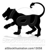 Vector Illustration of Silhouetted Lioness, with a Reflection or Shadow, on a White Background by AtStockIllustration