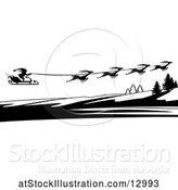 Vector Illustration of Silhouetted Magic Sleigh of Reindeer and Santa by AtStockIllustration