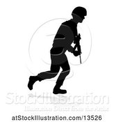 Vector Illustration of Silhouetted Male Armed Soldier, with a Reflection or Shadow, on a White Background by AtStockIllustration