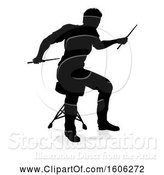 Vector Illustration of Silhouetted Male Drummer, with a Reflection or Shadow, on a White Background by AtStockIllustration