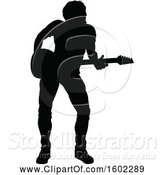 Vector Illustration of Silhouetted Male Guitarist by AtStockIllustration