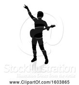 Vector Illustration of Silhouetted Male Guitarist, with a Reflection or Shadow, on a White Background by AtStockIllustration