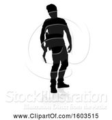 Vector Illustration of Silhouetted Male Guitarist, with a Reflection or Shadow, on a White Background by AtStockIllustration