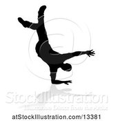 Vector Illustration of Silhouetted Male Hip Hop Dancer with a Reflection or Shadow, on a White Background by AtStockIllustration