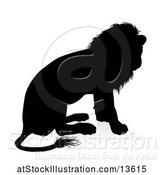Vector Illustration of Silhouetted Male Lion Sitting, with a Reflection or Shadow by AtStockIllustration