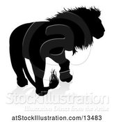 Vector Illustration of Silhouetted Male Lion, with a Reflection or Shadow by AtStockIllustration