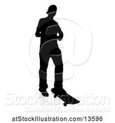 Vector Illustration of Silhouetted Male Skateboarder with a Reflection or Shadow, on a White Background by AtStockIllustration