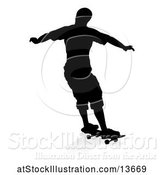 Vector Illustration of Silhouetted Male Skateboarder with a Reflection or Shadow, on a White Background by AtStockIllustration