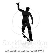 Vector Illustration of Silhouetted Male Skateboarder with a Reflection or Shadow, on a White Background by AtStockIllustration