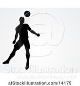 Vector Illustration of Silhouetted Male Soccer Player Heading a Ball over Gray, with Text Space by AtStockIllustration