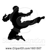 Vector Illustration of Silhouetted Martial Artist Kicking by AtStockIllustration