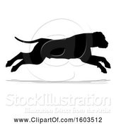 Vector Illustration of Silhouetted Mastiff Dog, with a Reflection or Shadow, on a White Background by AtStockIllustration