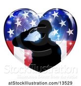 Vector Illustration of Silhouetted Military Veteran or Soldier Saluting in an American Themed Flag Heart by AtStockIllustration