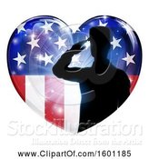 Vector Illustration of Silhouetted Military Veteran or Soldier Saluting in an American Themed Flag Heart by AtStockIllustration