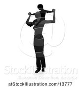 Vector Illustration of Silhouetted Mother Carrying Her Son on Her Shoulders, with a Shadow on a White Background by AtStockIllustration