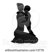 Vector Illustration of Silhouetted Mother Kneeling and Hugging Her Son, with a Shadow on a White Background by AtStockIllustration