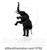 Vector Illustration of Silhouetted Rearing Elephant, with a Reflection or Shadow by AtStockIllustration