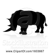 Vector Illustration of Silhouetted Rhino, with a Reflection or Shadow, on a White Background by AtStockIllustration