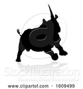 Vector Illustration of Silhouetted Rhino, with a Reflection or Shadow, on a White Background by AtStockIllustration