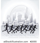 Vector Illustration of Silhouetted Runners Racing Through a City by AtStockIllustration