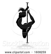 Vector Illustration of Silhouetted Sexy Pole Dancer Lady, with a Shadow, on a White Background by AtStockIllustration