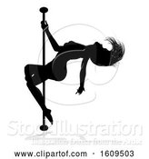 Vector Illustration of Silhouetted Sexy Pole Dancer Lady, with a Shadow, on a White Background by AtStockIllustration
