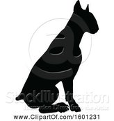 Vector Illustration of Silhouetted Sitting Bull Terrier Dog by AtStockIllustration