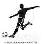 Vector Illustration of Silhouetted Soccer Player in Action by AtStockIllustration