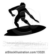 Vector Illustration of Silhouetted Surfer with a Reflection or Shadow, on a White Background by AtStockIllustration