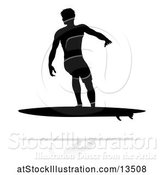 Vector Illustration of Silhouetted Surfer with a Reflection or Shadow, on a White Background by AtStockIllustration