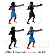 Vector Illustration of Silhouetted Women Boxing by AtStockIllustration