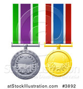 Vector Illustration of Silver and Gold Military Style Medals on Striped Ribbons by AtStockIllustration