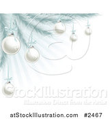 Vector Illustration of Silver Christmas Baubles on a Tree over Blue Rays by AtStockIllustration