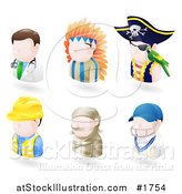 Vector Illustration of Six Avatar People; Doctor, Native American, Pirate, Contractor, Mummy and a Cricket Player by AtStockIllustration