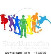 Vector Illustration of Skateboarder Skateboarding Silhouette People Set by AtStockIllustration