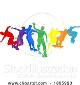 Vector Illustration of Skateboarder Skateboarding Silhouette People Set by AtStockIllustration