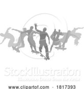 Vector Illustration of Skateboarder Skateboarding Silhouette People Set by AtStockIllustration