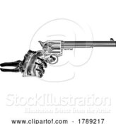 Vector Illustration of Skeleton Hand Western Cowboy Gun Pistol Woodcut by AtStockIllustration