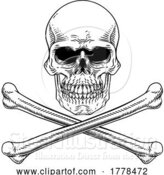 Vector Illustration of Skull and Crossbones Cross Bones Vintage Woodcut by AtStockIllustration