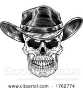 Vector Illustration of Skull Cowboy Hat Grim Reaper by AtStockIllustration