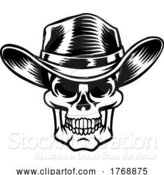 Vector Illustration of Skull Cowboy Hat Grim Reaper by AtStockIllustration